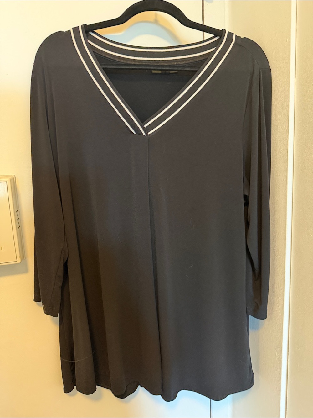Alfani Black V-Neck Tunic with Contrast Stripe